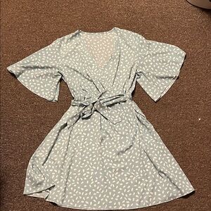 Blue and White Patterned Wrap Dress